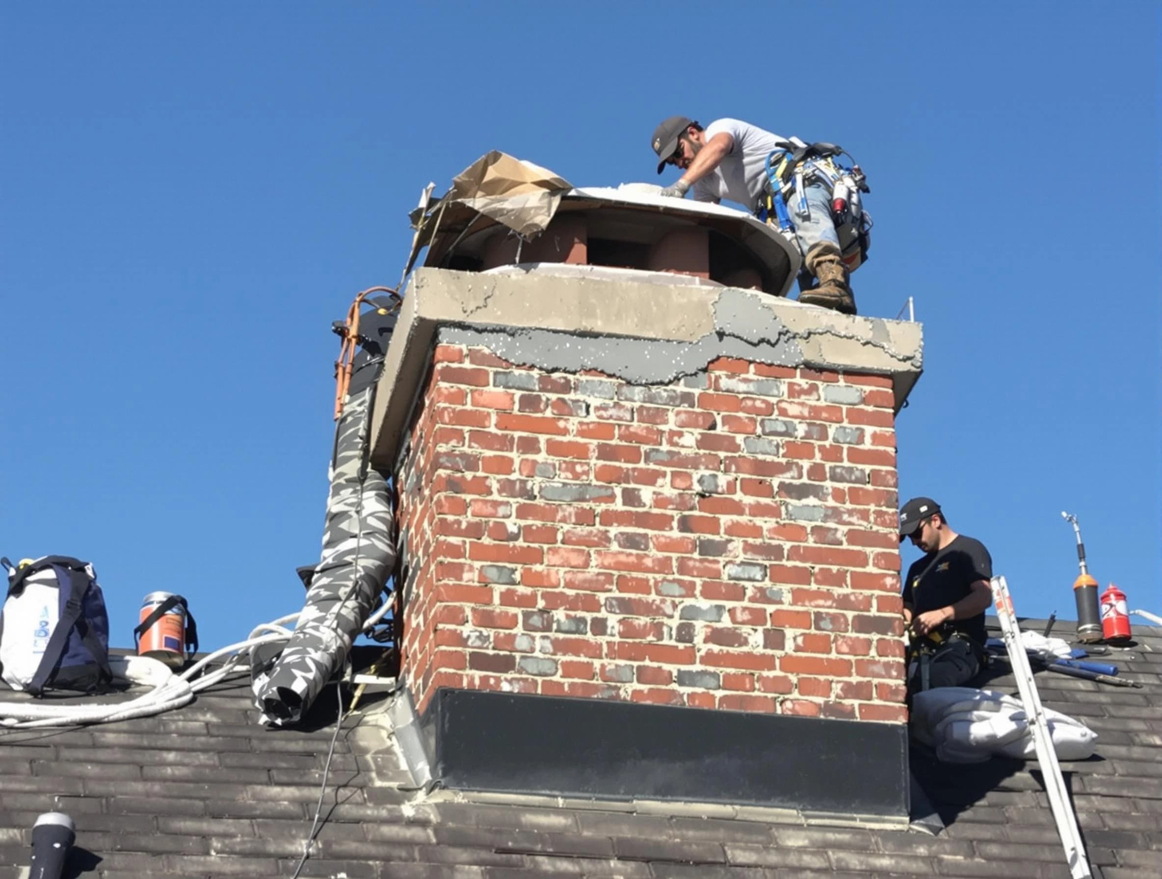 Homewood Chimney Sweep installing a custom chimney crown in Homewood, AL