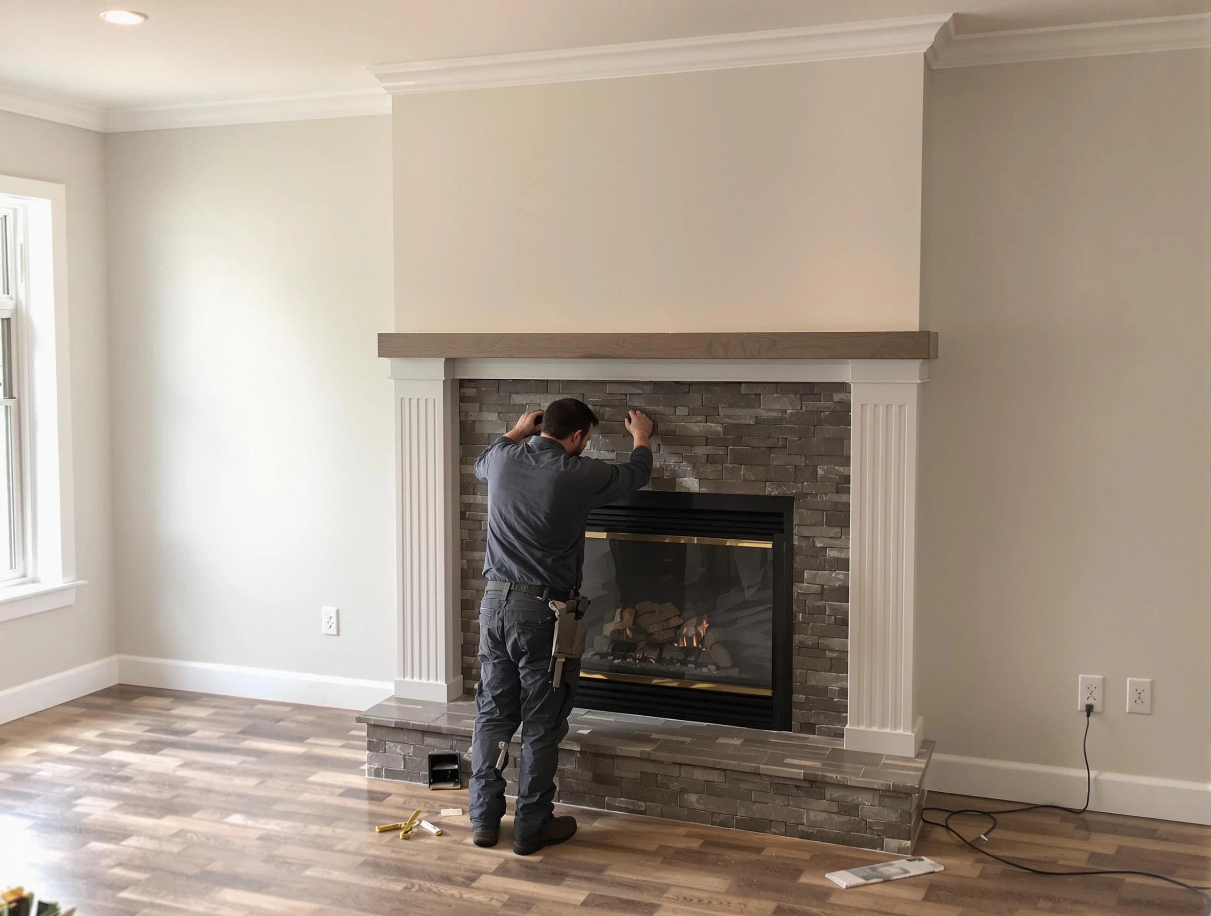 Homewood Chimney Sweep finishing a custom fireplace install in Homewood, AL