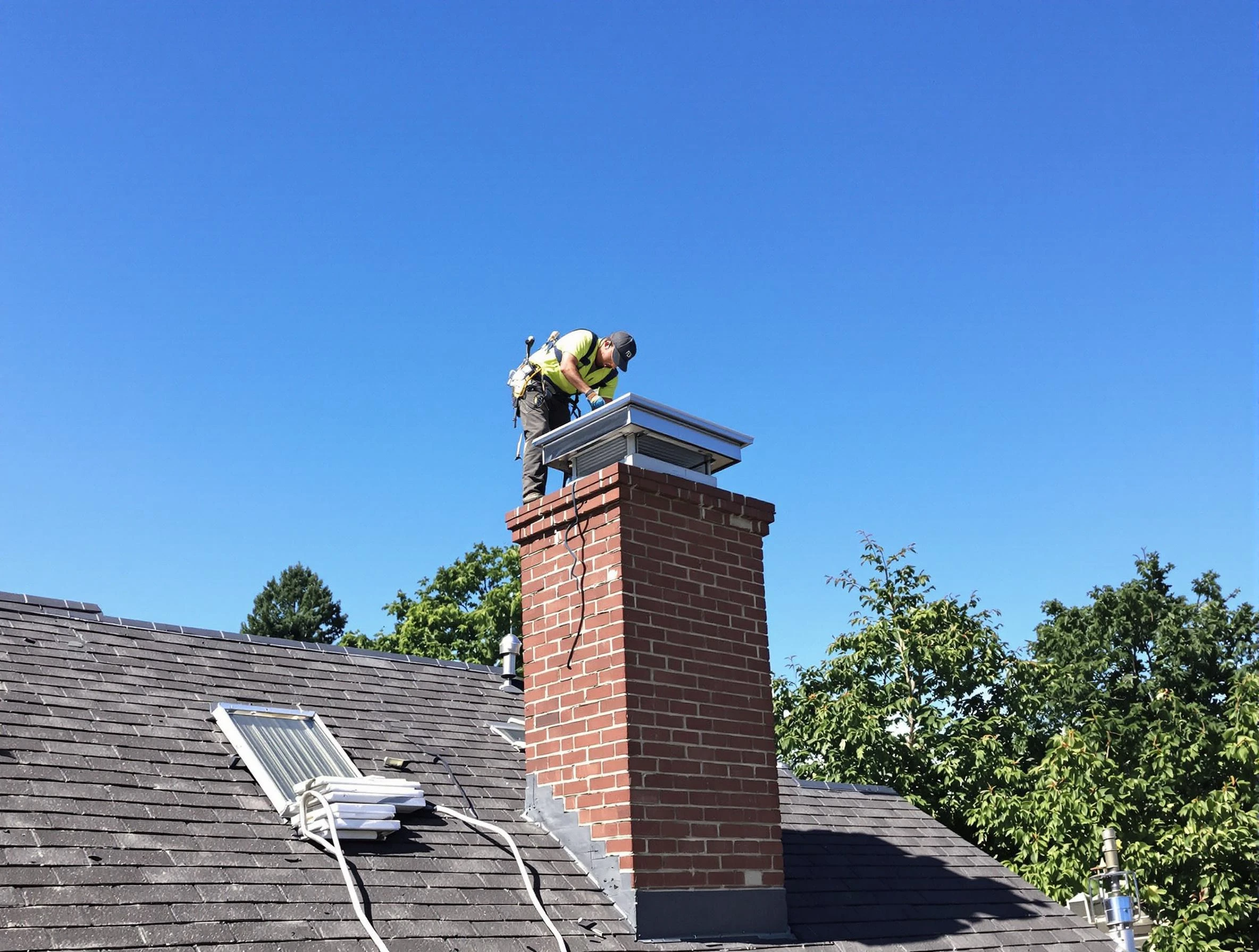 Homewood Chimney Sweep technician measuring a chimney cap in Homewood, AL